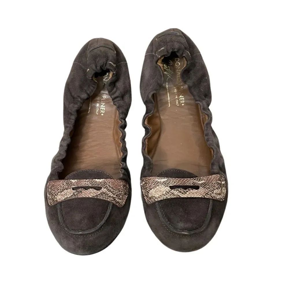 Donald Pliner Devin Brown Suede Snakeskin Ballet Flats Women's Size 7.5